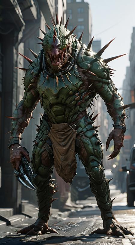 00385-1681967163-A Bio-weapon creature with spikes and armor standing in city streets,highly detailed,ultra-high resolutions,32K UHD,best quality.png